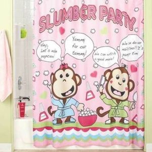 Slumber Party Girl Monkey's  Shower Curtain pink NIP